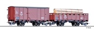 Güterwagenset der DR, bestehend aus einem gedeckten Güterwagen Gw u